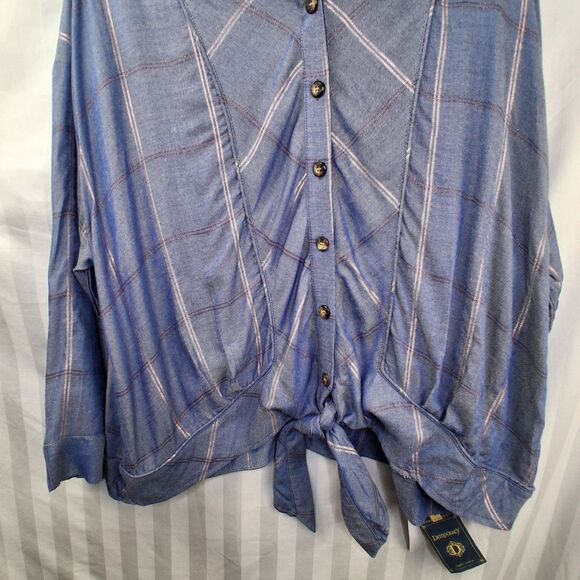 Democracy Women's Blue Plaid Tie Front Blouse Size 2X New With Tags - Picture 5 of 16